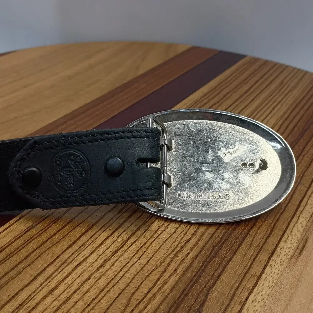 Rhinestone Shamrock Buckle Silver Creek Genuine Leather Belt Mens 36 Black USA